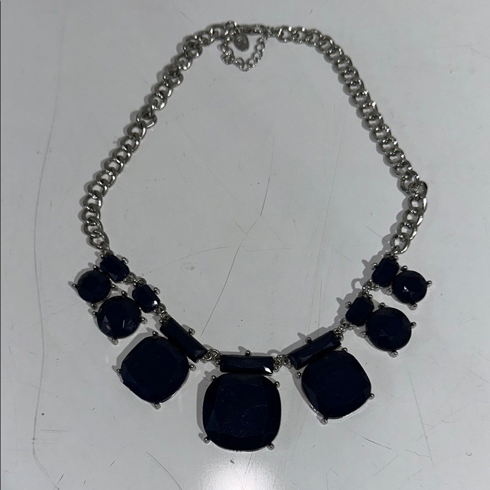 Elegant Silver and Navy Statement Necklace